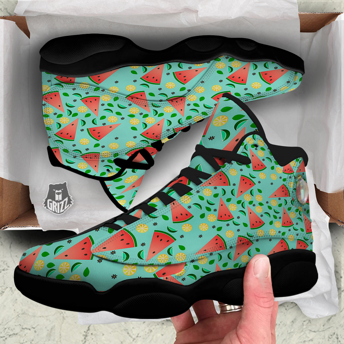 Watermelon Lime Green Print Pattern Black Basketball Shoes-grizzshop