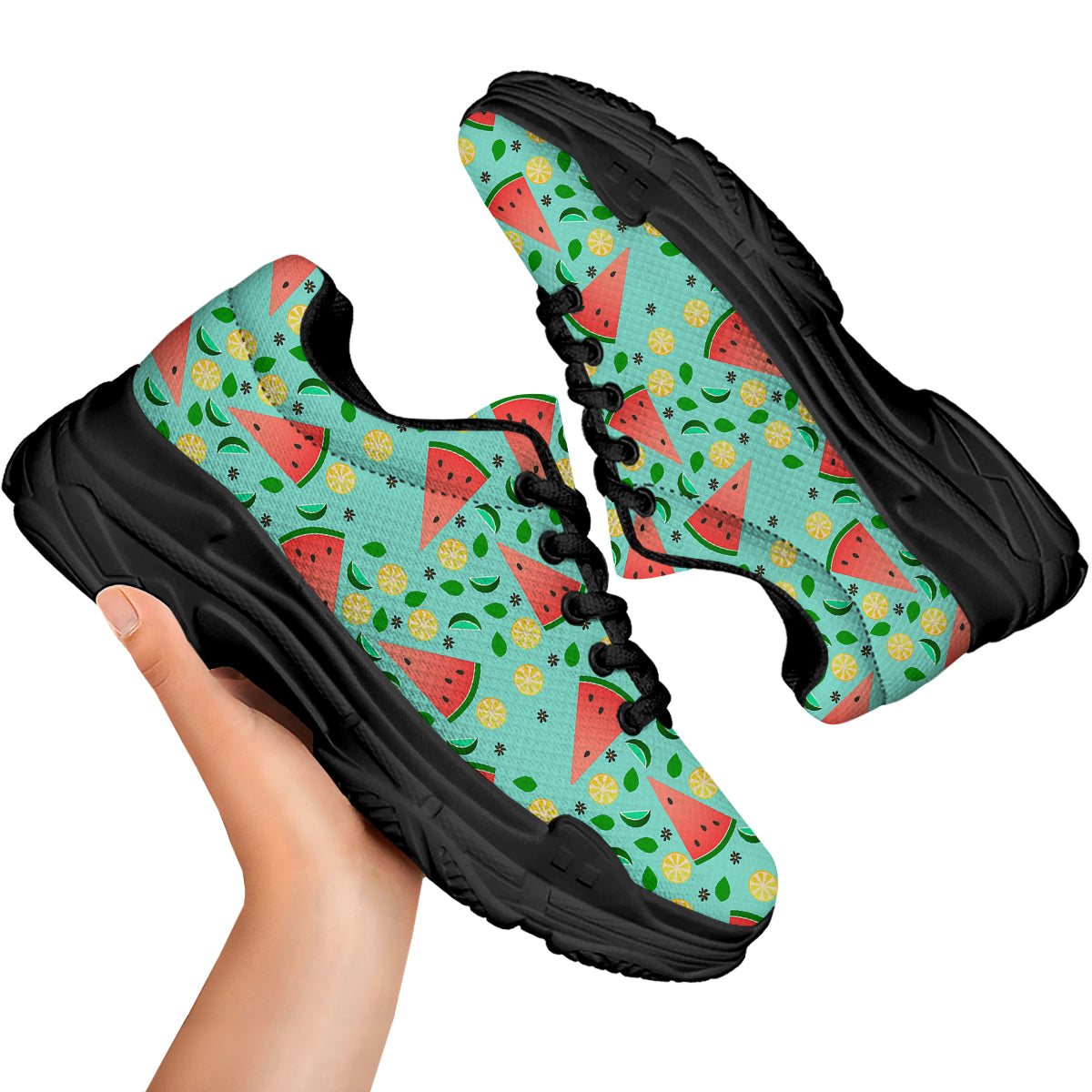 Watermelon Lime Green Print Pattern Black Chunky Shoes-grizzshop