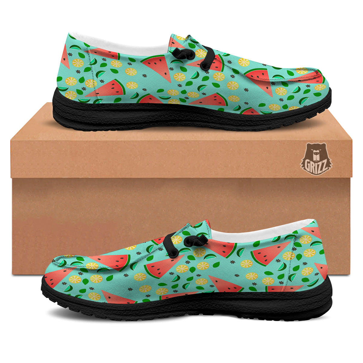 Watermelon Lime Green Print Pattern Black Loafers-grizzshop
