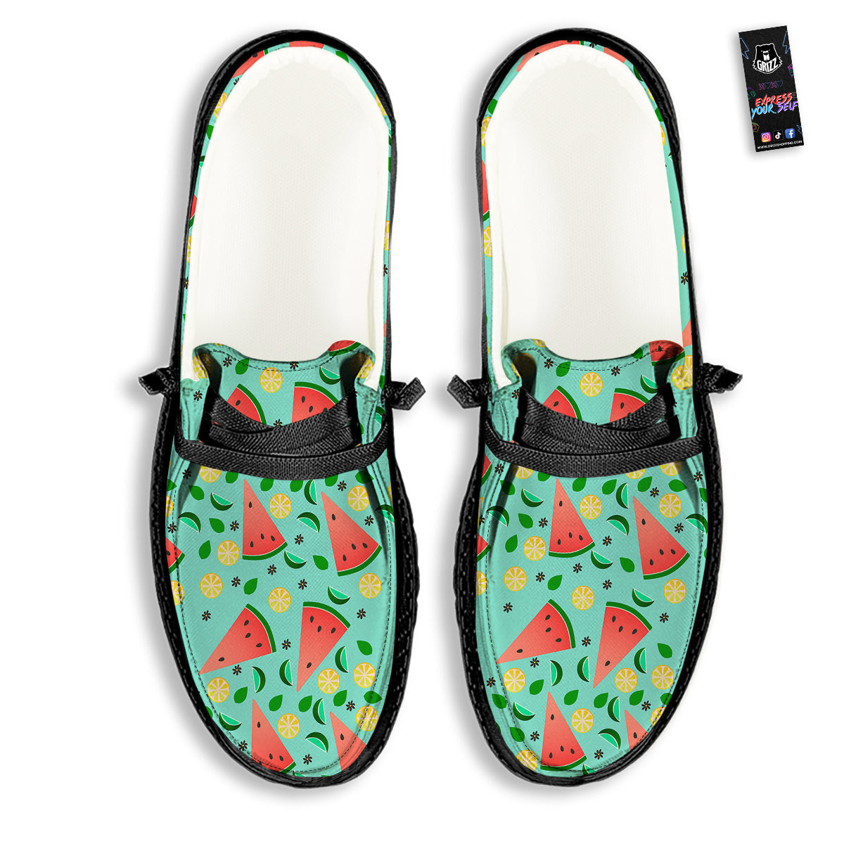 Watermelon Lime Green Print Pattern Black Loafers-grizzshop