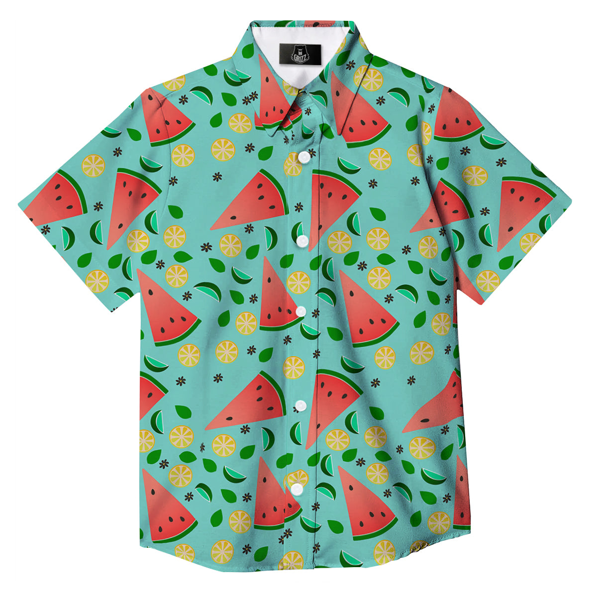 Watermelon Lime Green Print Pattern Button Up Shirt-grizzshop