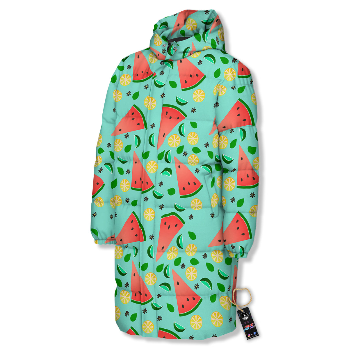 Watermelon Lime Green Print Pattern Long Down Jacket-grizzshop