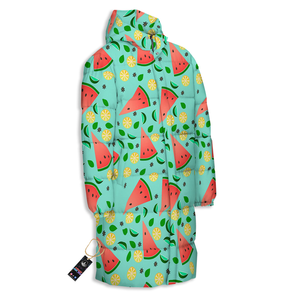 Watermelon Lime Green Print Pattern Long Down Jacket-grizzshop