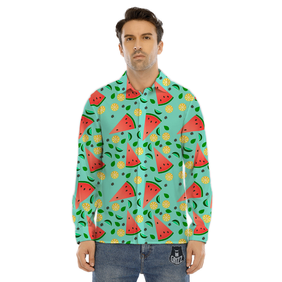 Watermelon Lime Green Print Pattern Men's Dress Shirts-grizzshop