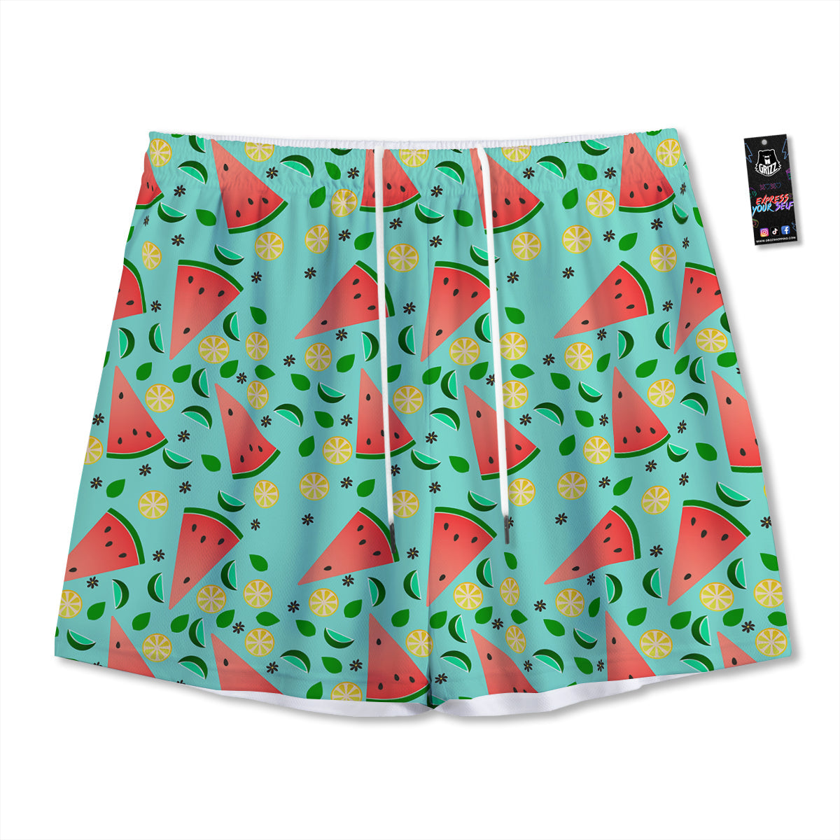 Watermelon Lime Green Print Pattern Mesh Shorts-grizzshop