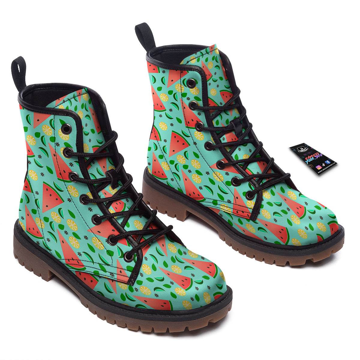 Watermelon Lime Green Print Pattern Work Boots-grizzshop