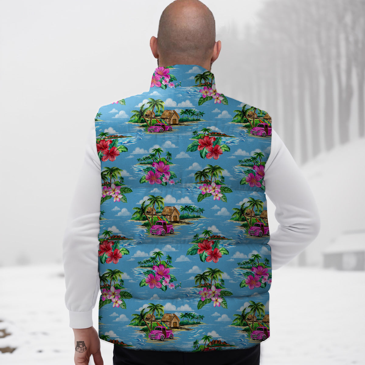 Watermelon Piece Black Pattern Print Down Vest-grizzshop