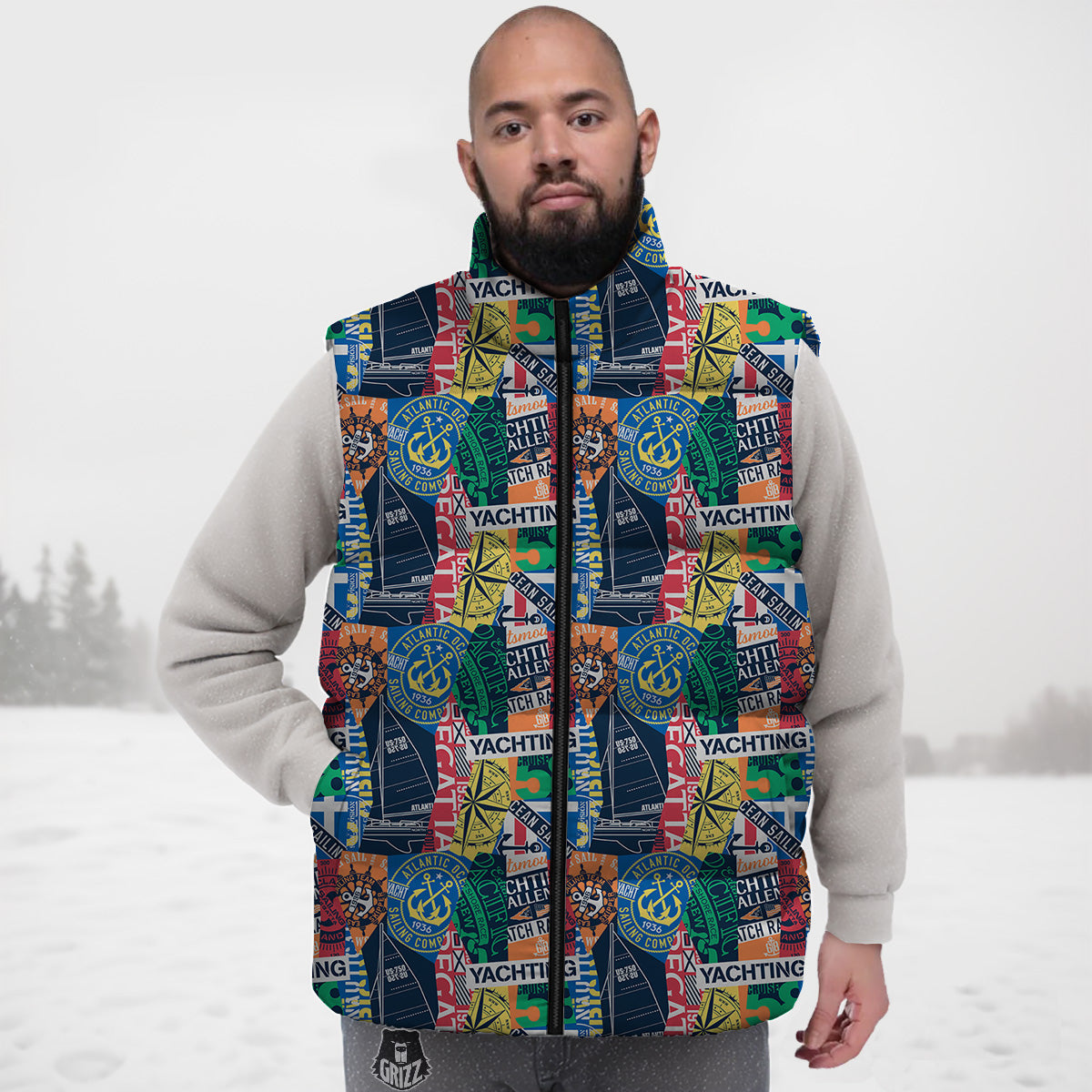 Watermelon Piece Blue Pattern Print Down Vest-grizzshop