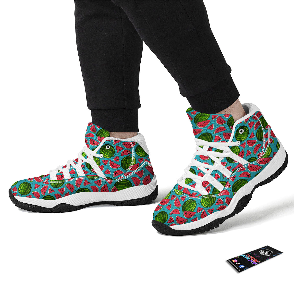 Watermelon Piece Blue Pattern Print White Bball Shoes-grizzshop