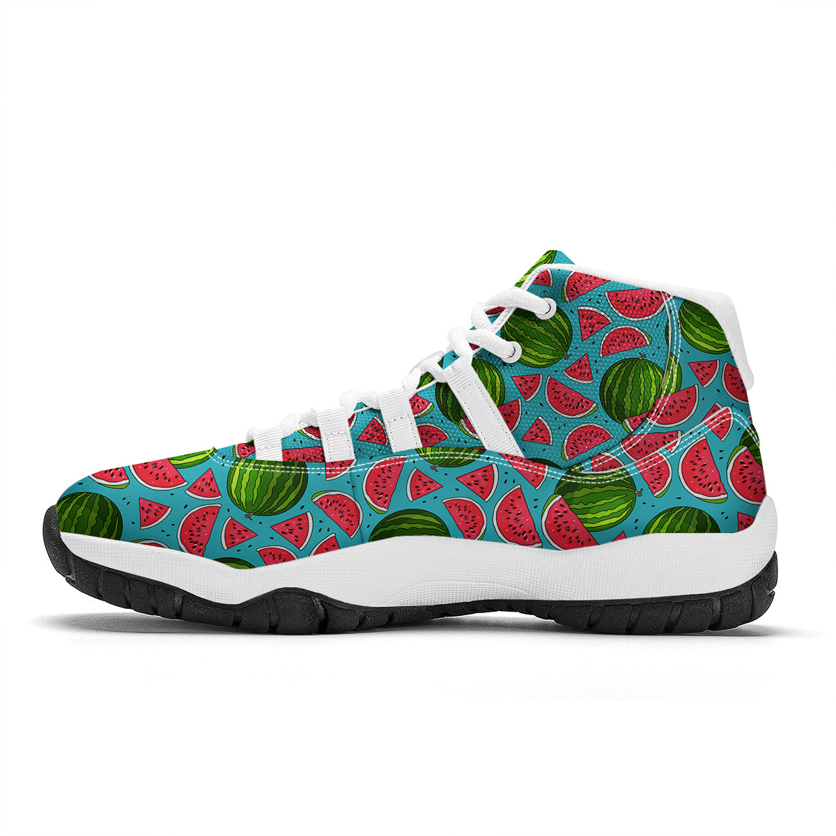 Watermelon Piece Blue Pattern Print White Bball Shoes-grizzshop