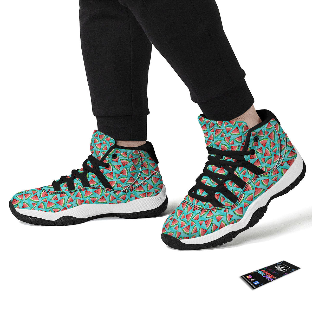 Watermelon Pieces Blue Print Pattern Black Bball Shoes-grizzshop