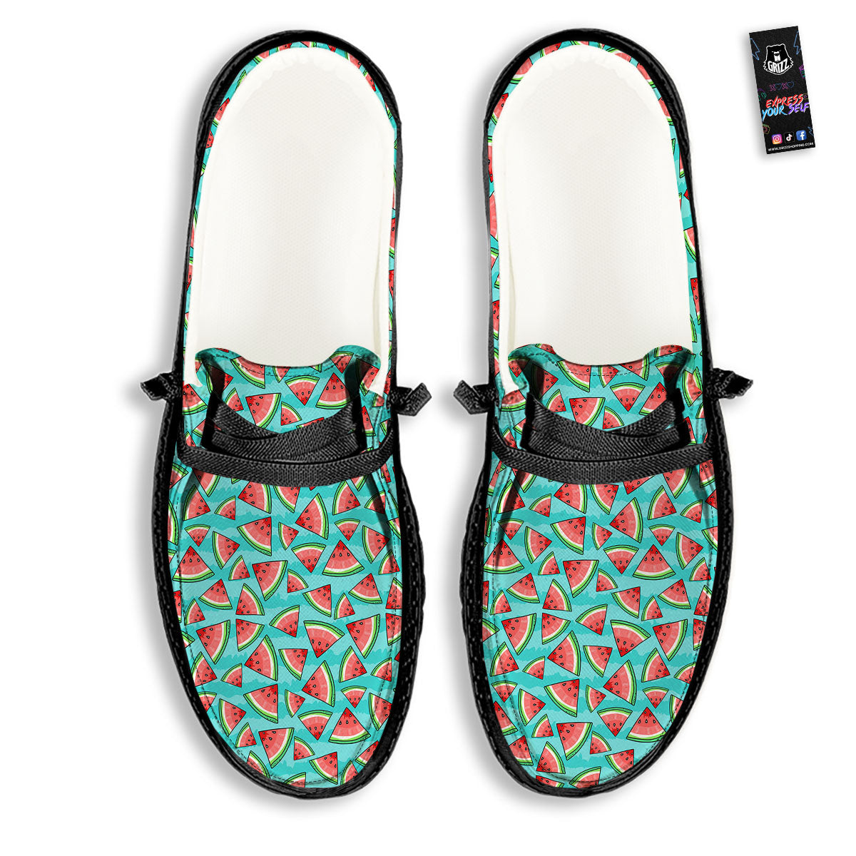 Watermelon Pieces Blue Print Pattern Black Loafers-grizzshop