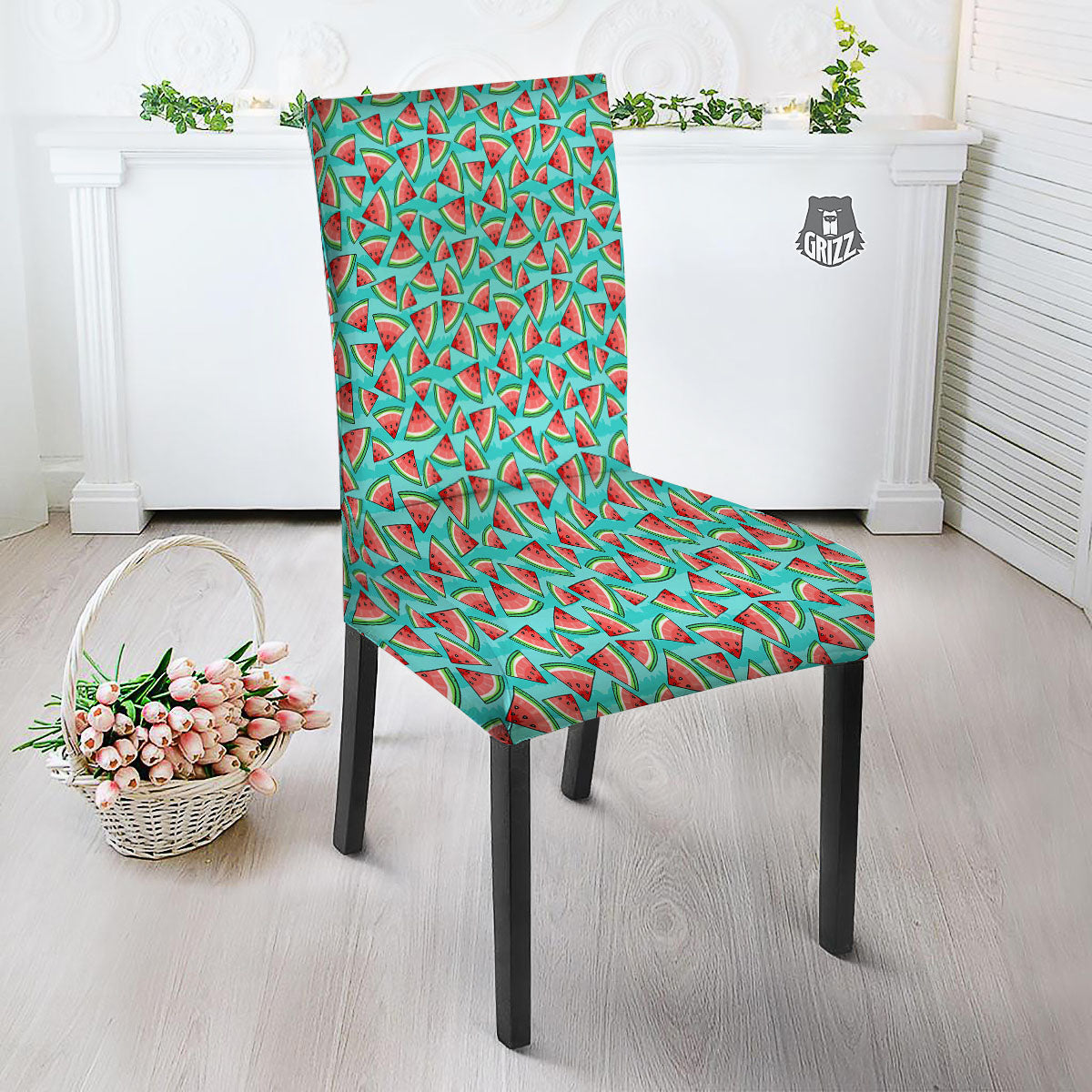 Watermelon Pieces Blue Print Pattern Dining Chair Slipcover-grizzshop