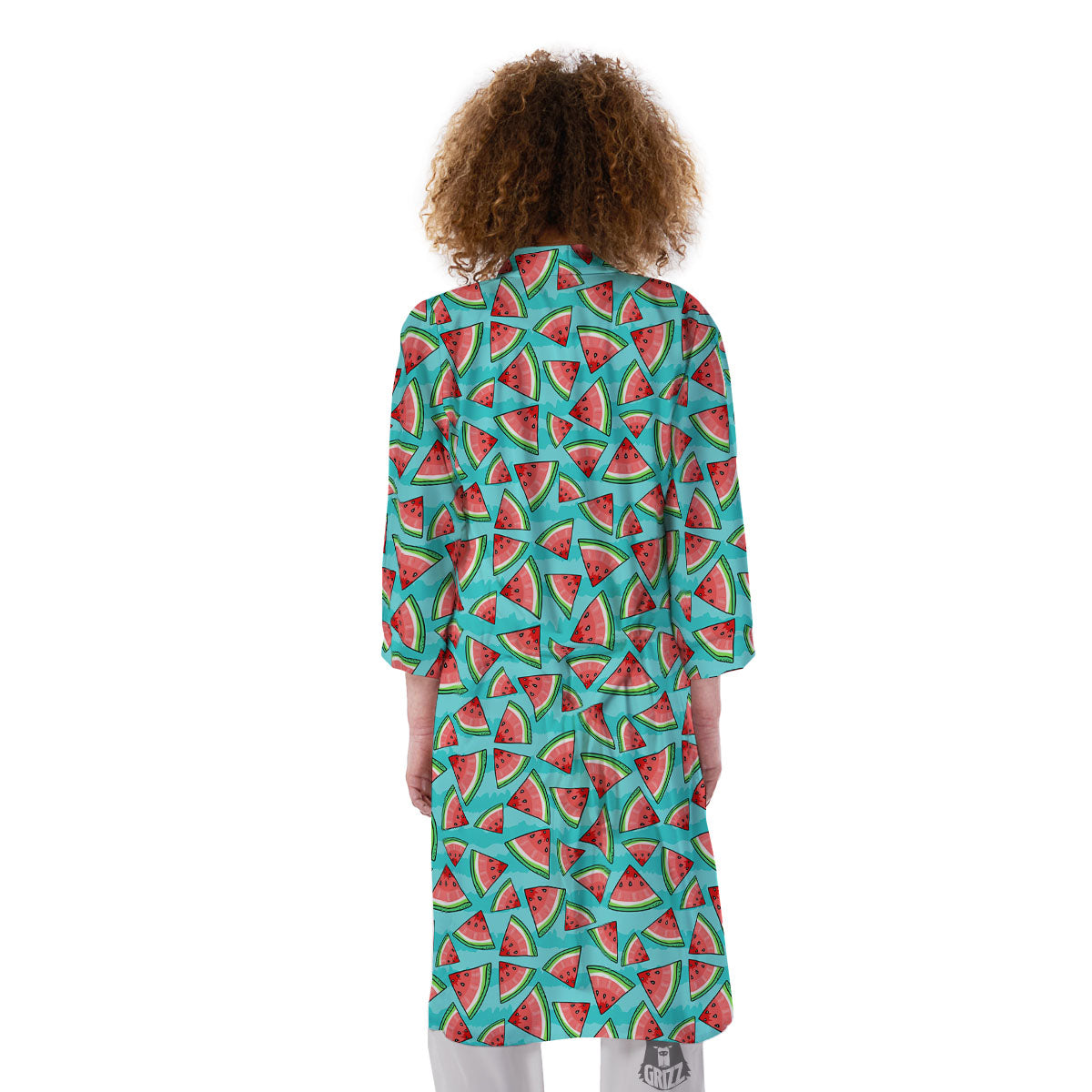 Watermelon Pieces Blue Print Pattern Kimono-grizzshop