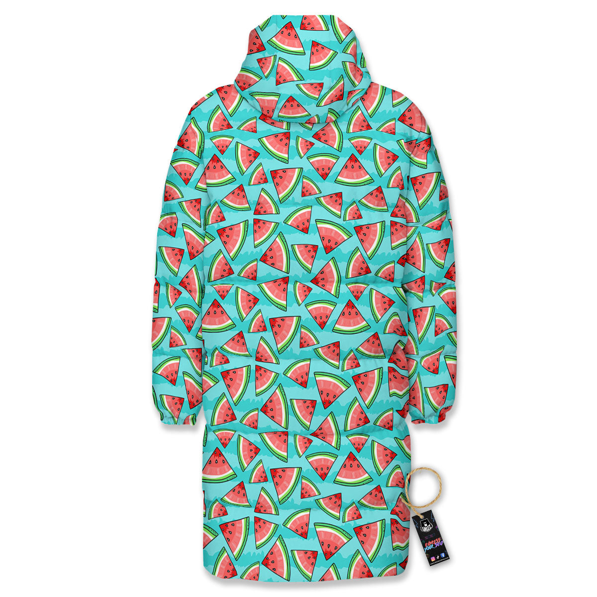 Watermelon Pieces Blue Print Pattern Long Down Jacket-grizzshop