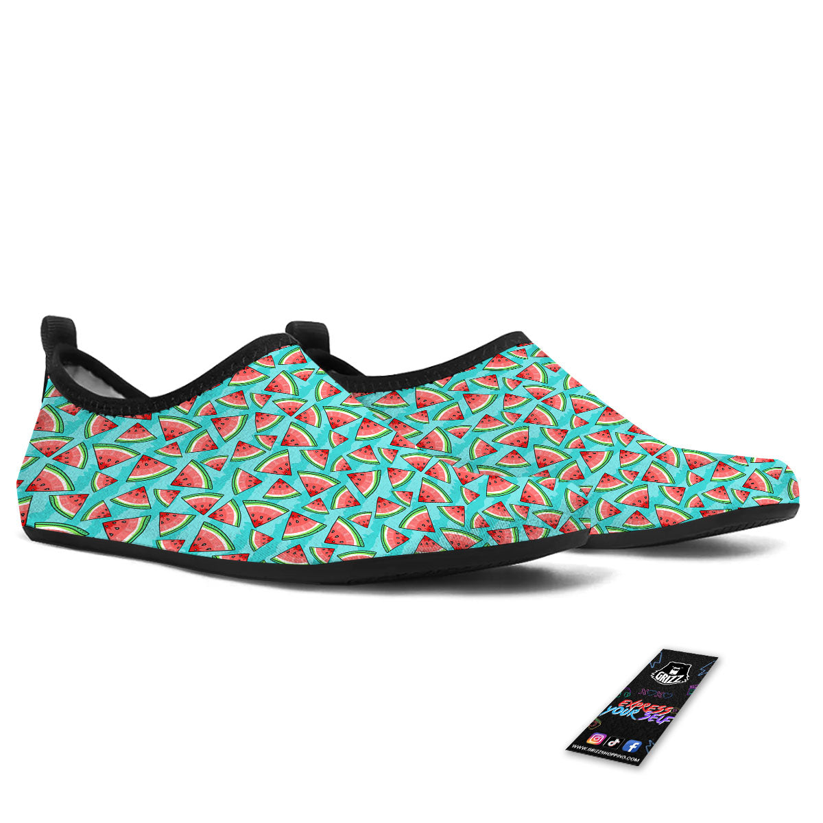 Watermelon Pieces Blue Print Pattern Water Shoes-grizzshop