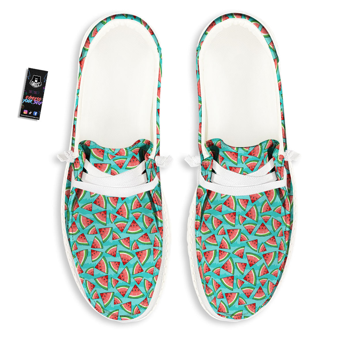 Watermelon Pieces Blue Print Pattern White Loafers-grizzshop