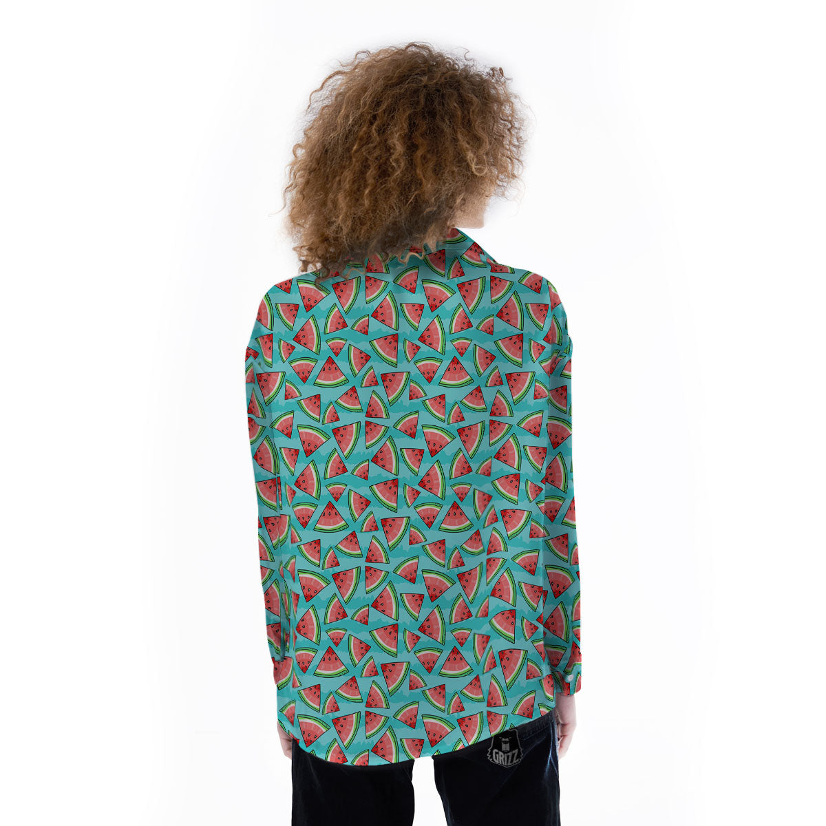 Watermelon Pieces Blue Print Pattern Women's Long Sleeve Shirts-grizzshop