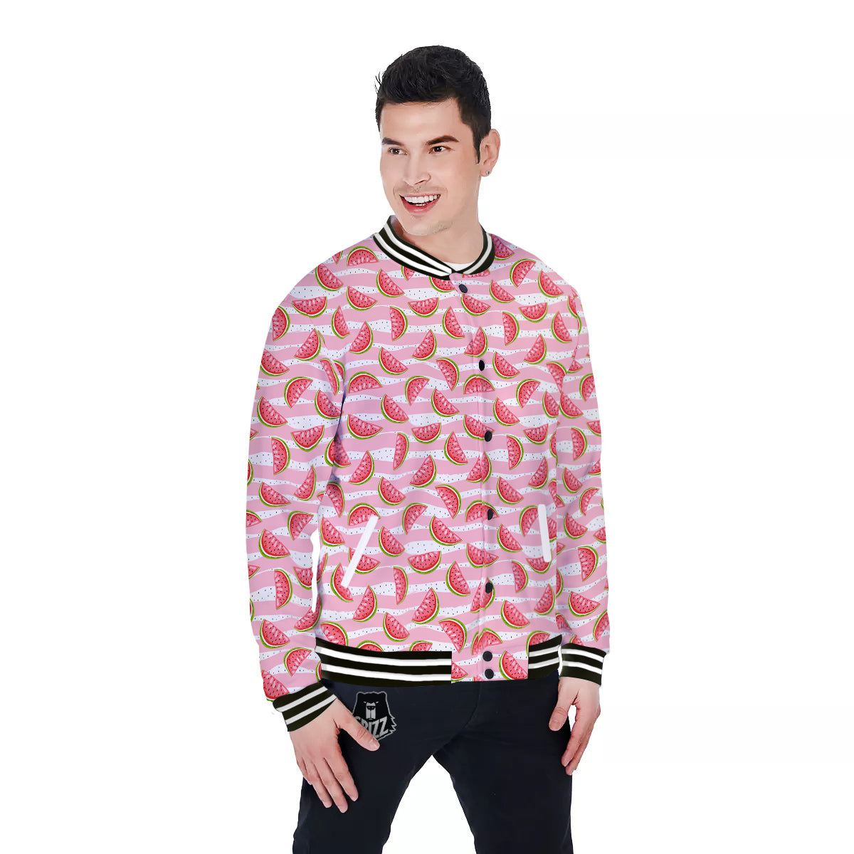Watermelon Pieces Cute Print Pattern Baseball Jacket-grizzshop