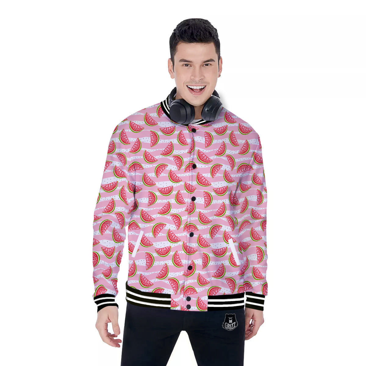Watermelon Pieces Cute Print Pattern Baseball Jacket-grizzshop