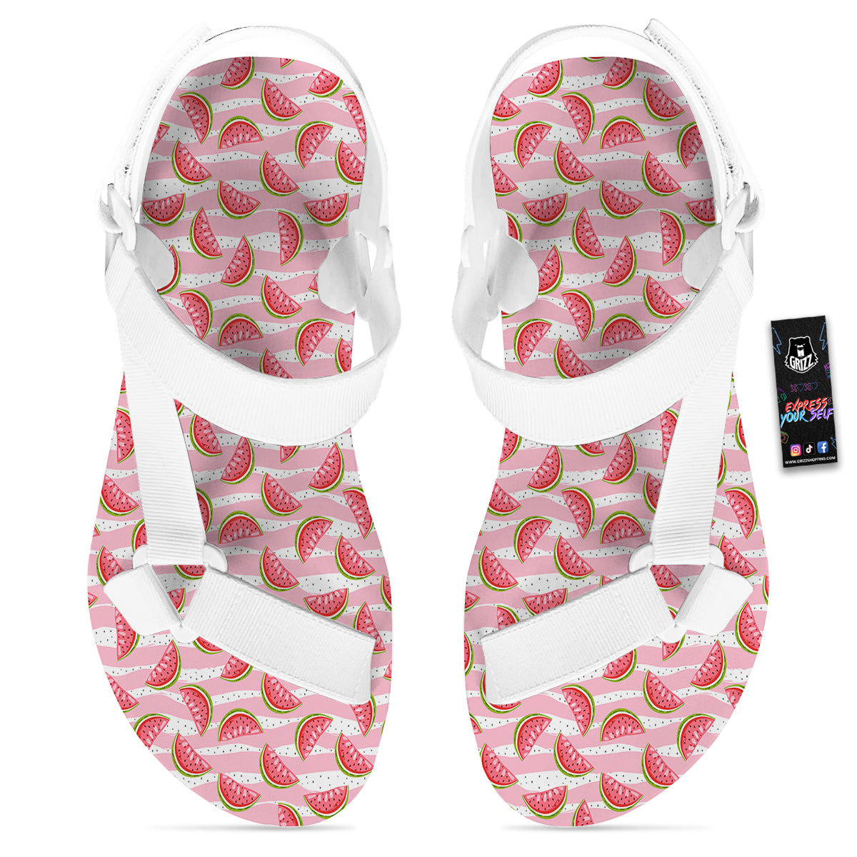 Watermelon Pieces Cute Print Pattern White Open Toe Sandals-grizzshop