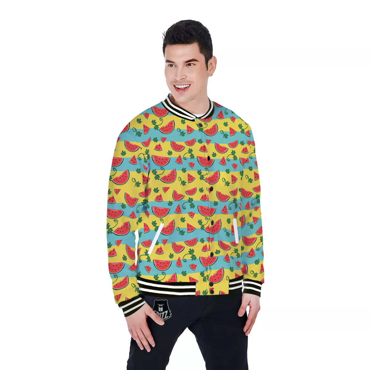 Watermelon Pieces Yellow Print Pattern Baseball Jacket-grizzshop