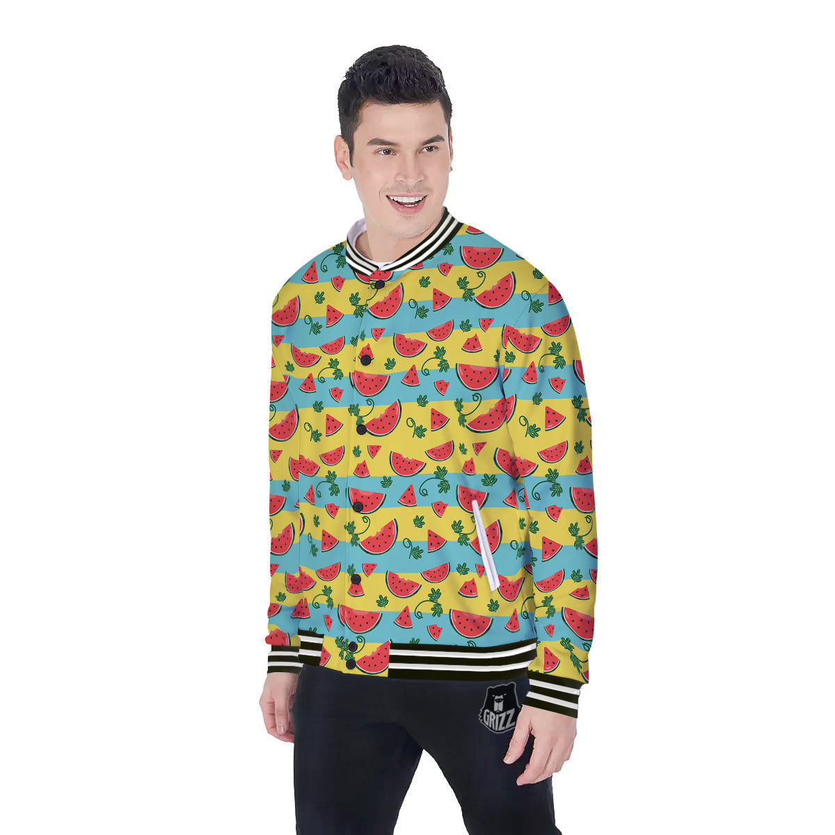 Watermelon Pieces Yellow Print Pattern Baseball Jacket-grizzshop