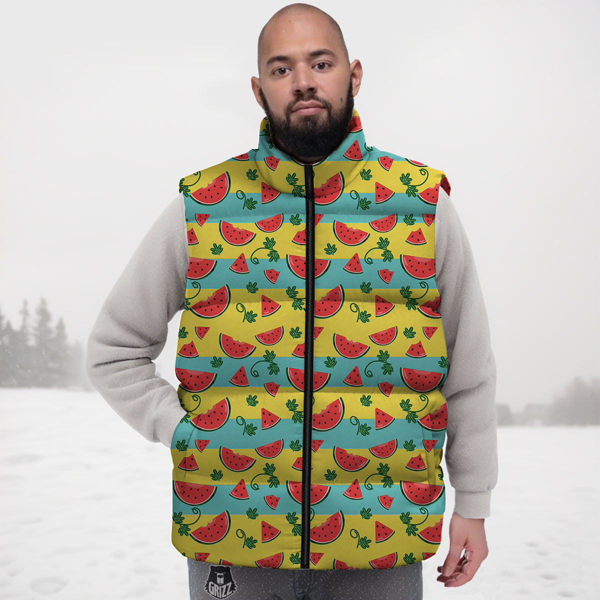 Watermelon Pieces Yellow Print Pattern Down Vest-grizzshop