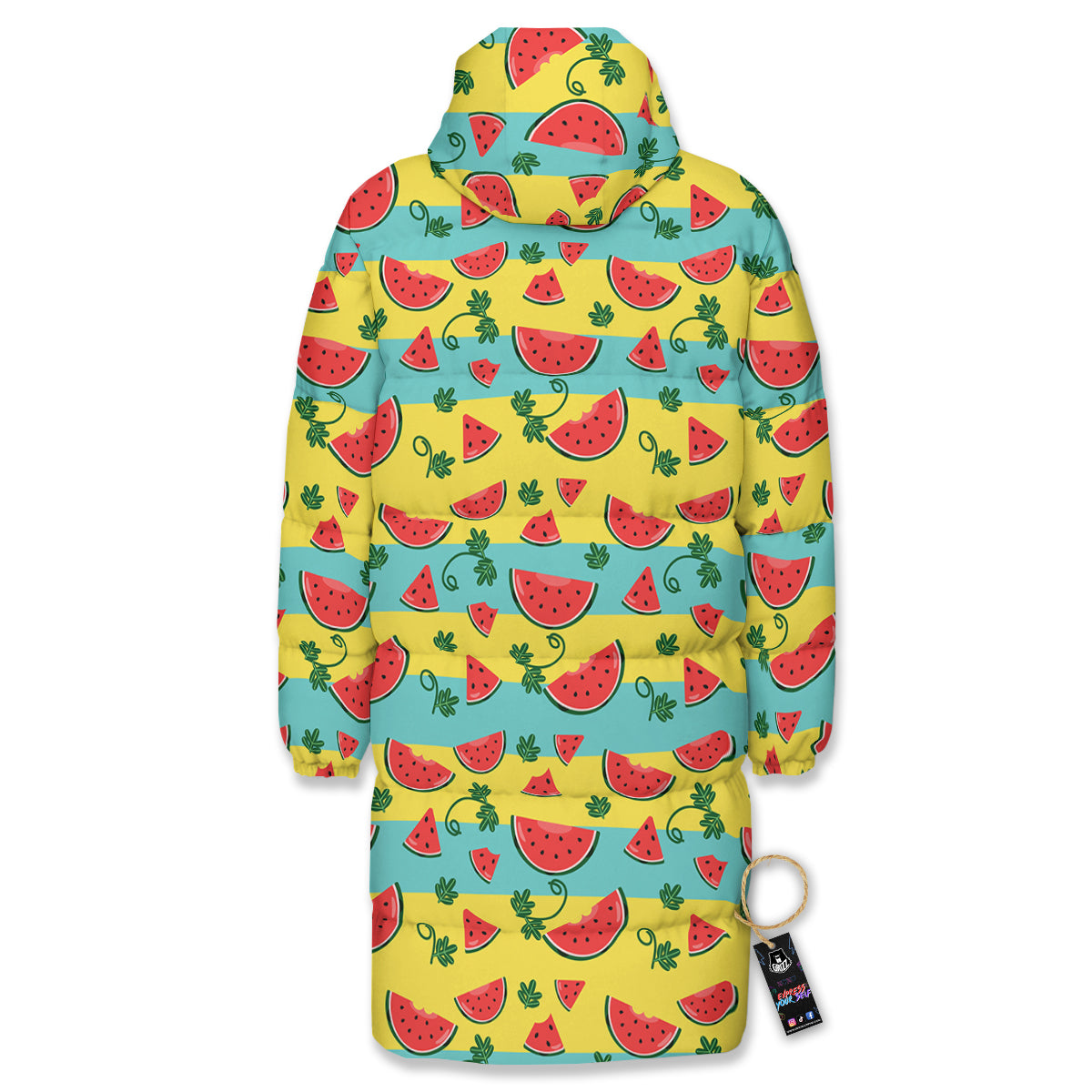 Watermelon Pieces Yellow Print Pattern Long Down Jacket-grizzshop