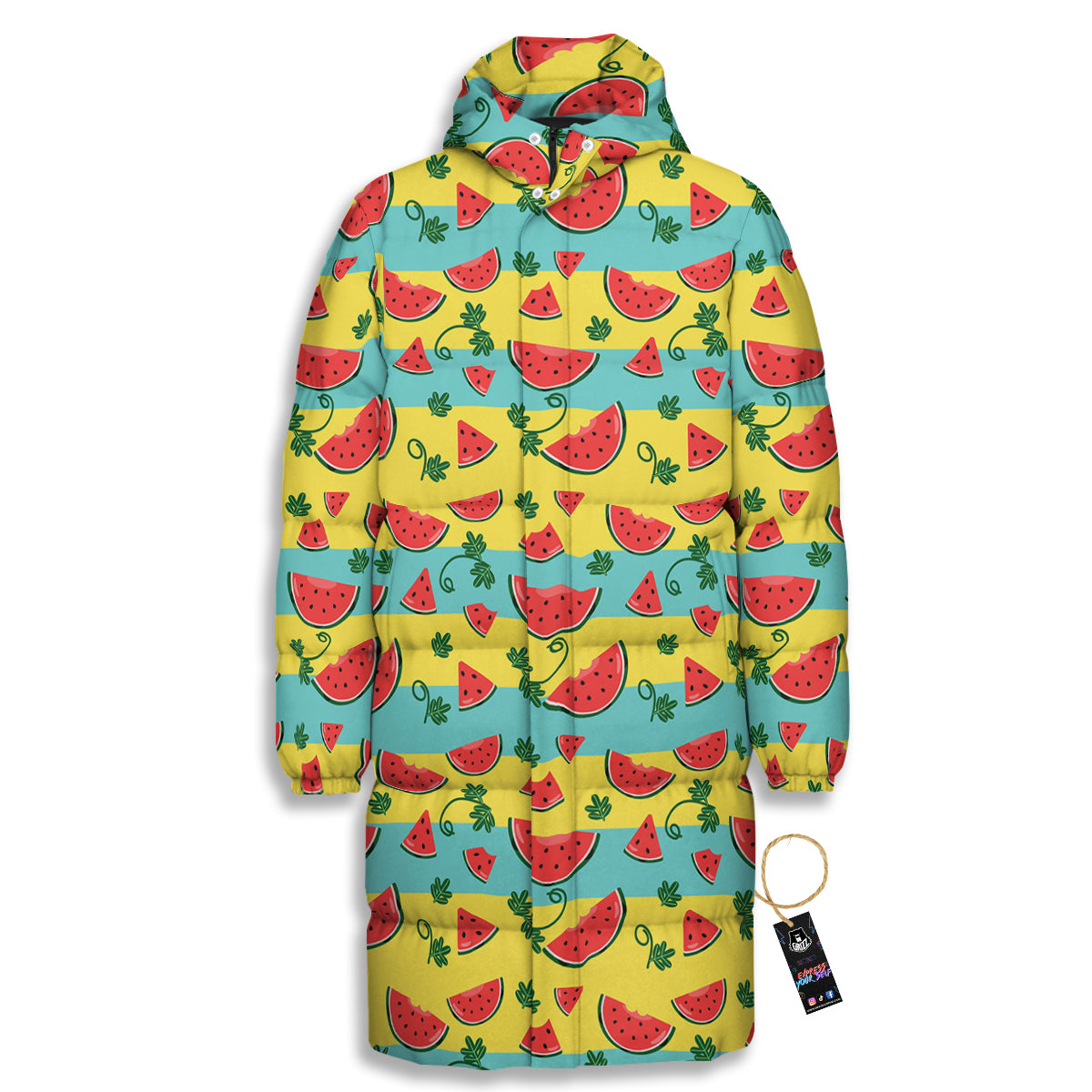 Watermelon Pieces Yellow Print Pattern Long Down Jacket-grizzshop