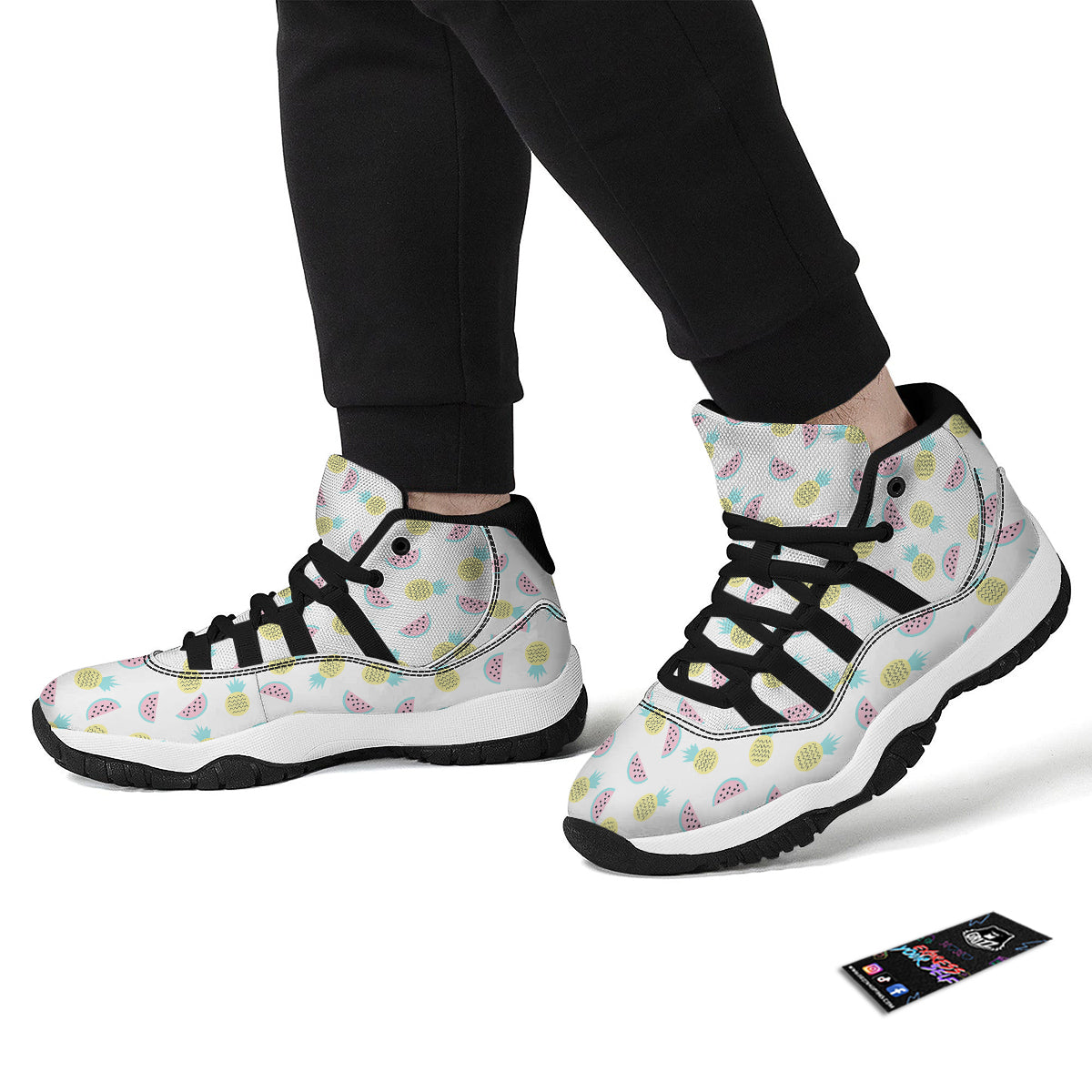 Watermelon Pineapple Piece White Pattern Print Black Bball Shoes-grizzshop