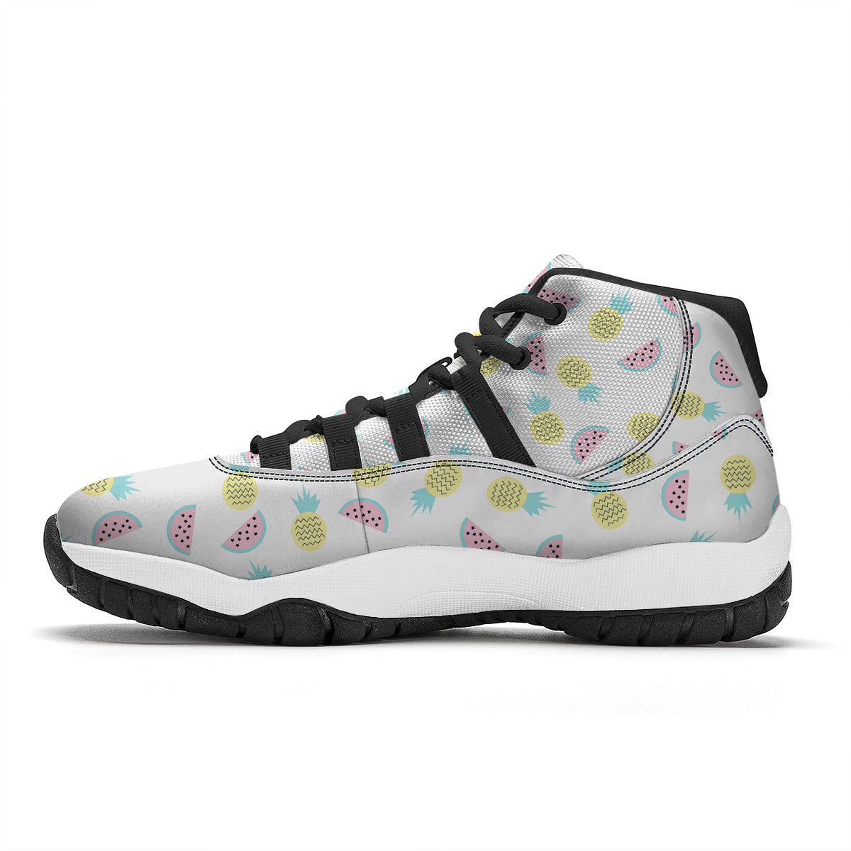 Watermelon Pineapple Piece White Pattern Print Black Bball Shoes-grizzshop