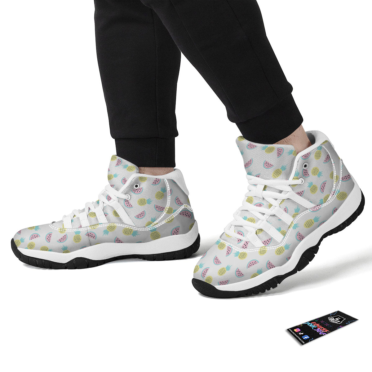 Watermelon Pineapple Piece White Pattern Print White Bball Shoes-grizzshop