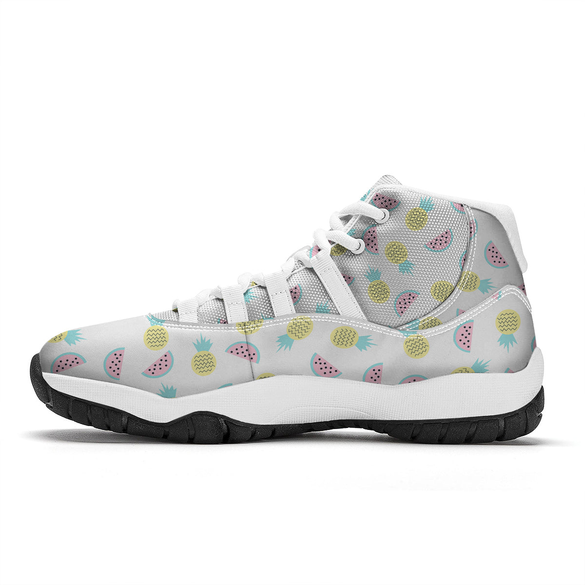 Watermelon Pineapple Piece White Pattern Print White Bball Shoes-grizzshop