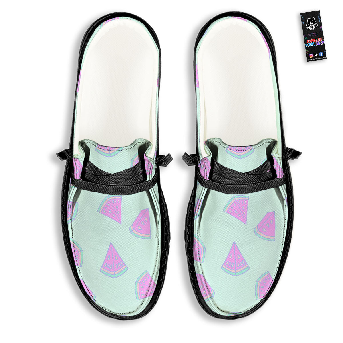 Watermelon Purple Tropical Print Pattern Black Loafers-grizzshop