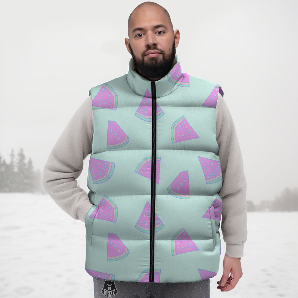 Watermelon Purple Tropical Print Pattern Down Vest-grizzshop