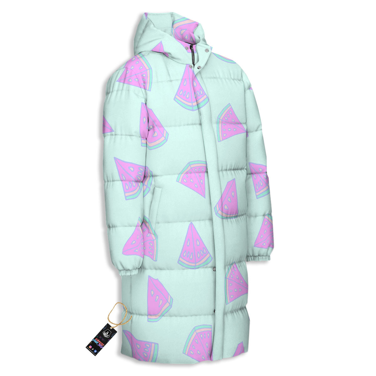 Watermelon Purple Tropical Print Pattern Long Down Jacket-grizzshop