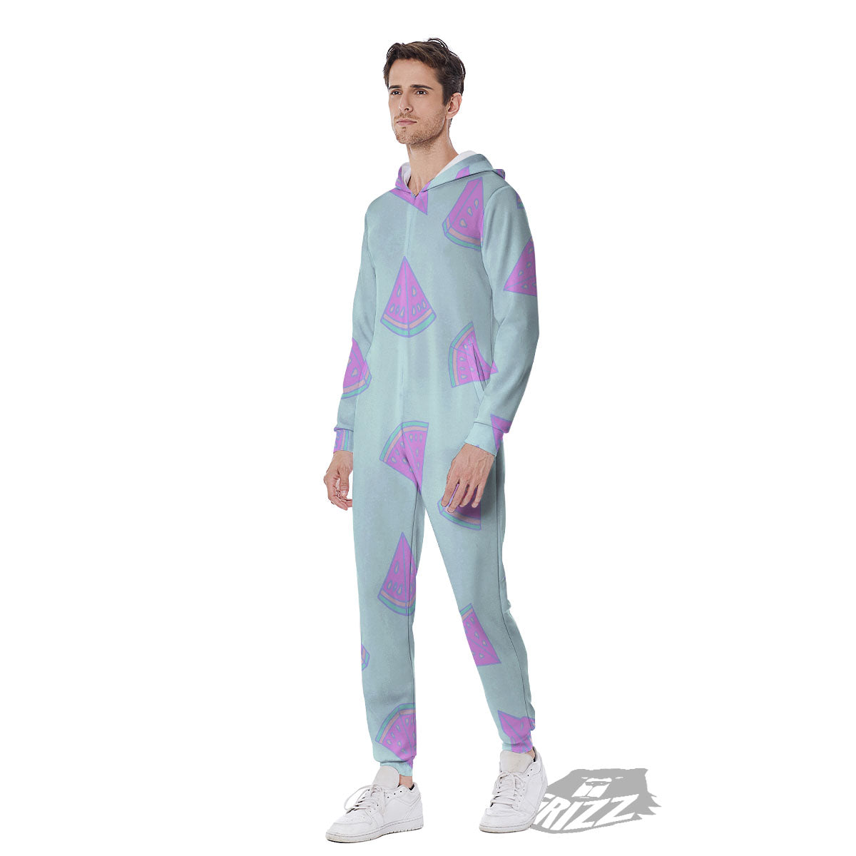 Watermelon Purple Tropical Print Pattern Men's Jumpsuit-grizzshop