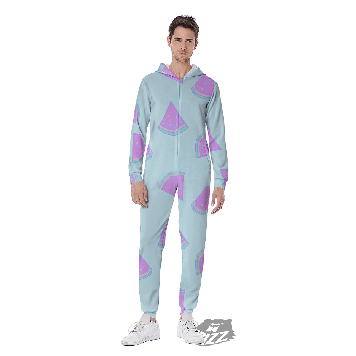 Watermelon Purple Tropical Print Pattern Men's Jumpsuit-grizzshop