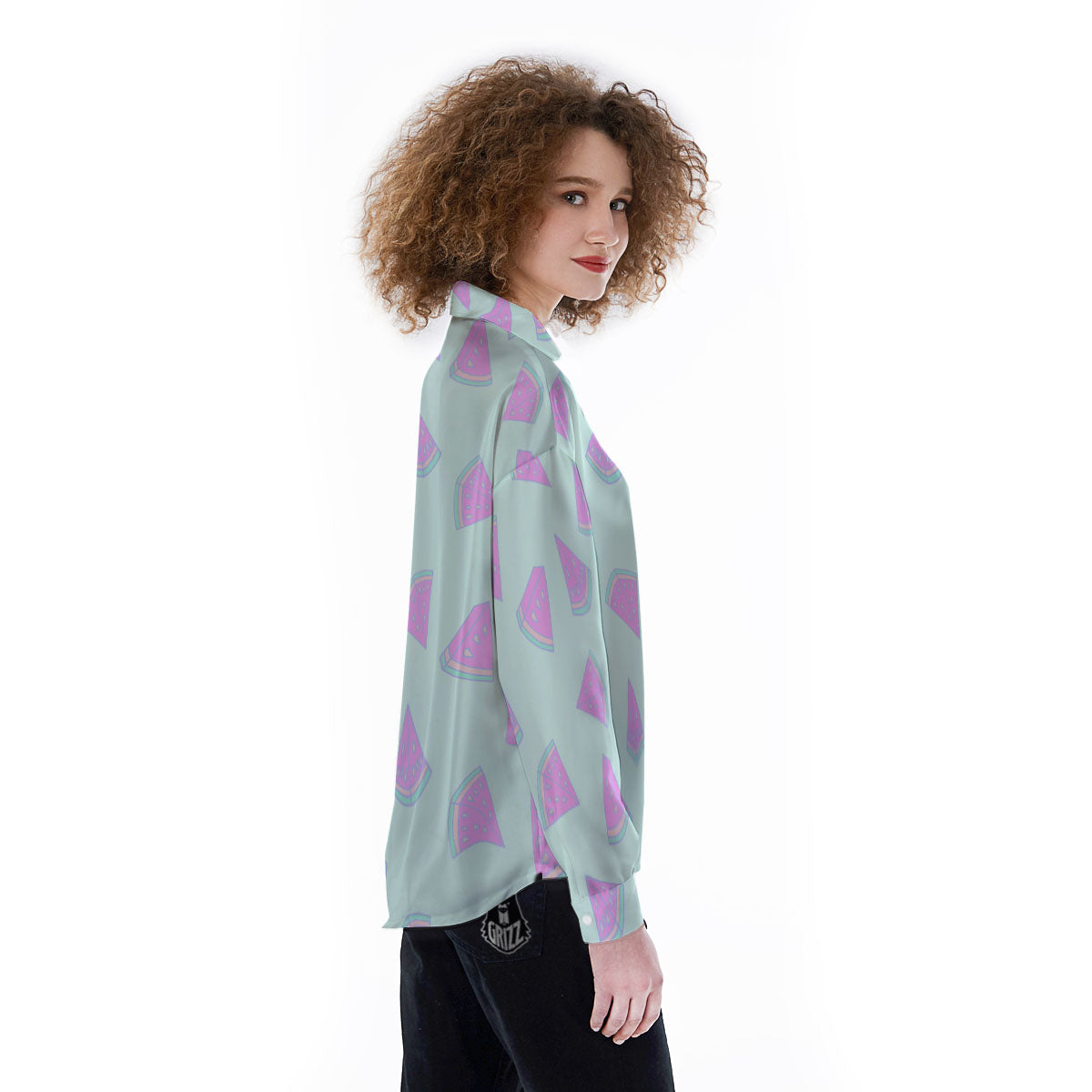 Watermelon Purple Tropical Print Pattern Women's Long Sleeve Shirts-grizzshop