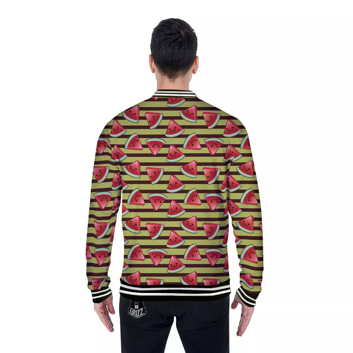 Watermelon Striped Green Print Pattern Baseball Jacket-grizzshop