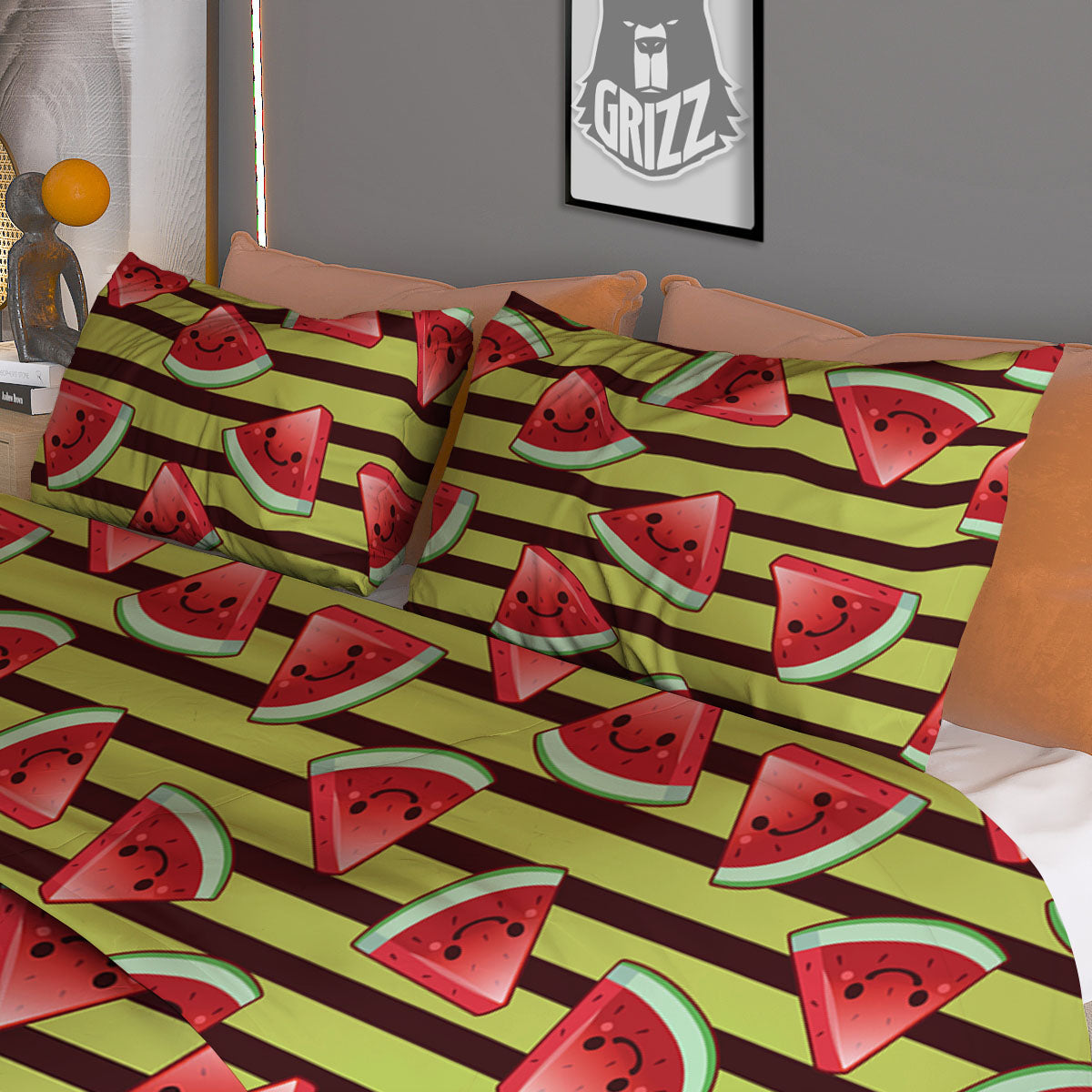 Watermelon Striped Green Print Pattern Duvet Cover Bedding Set
