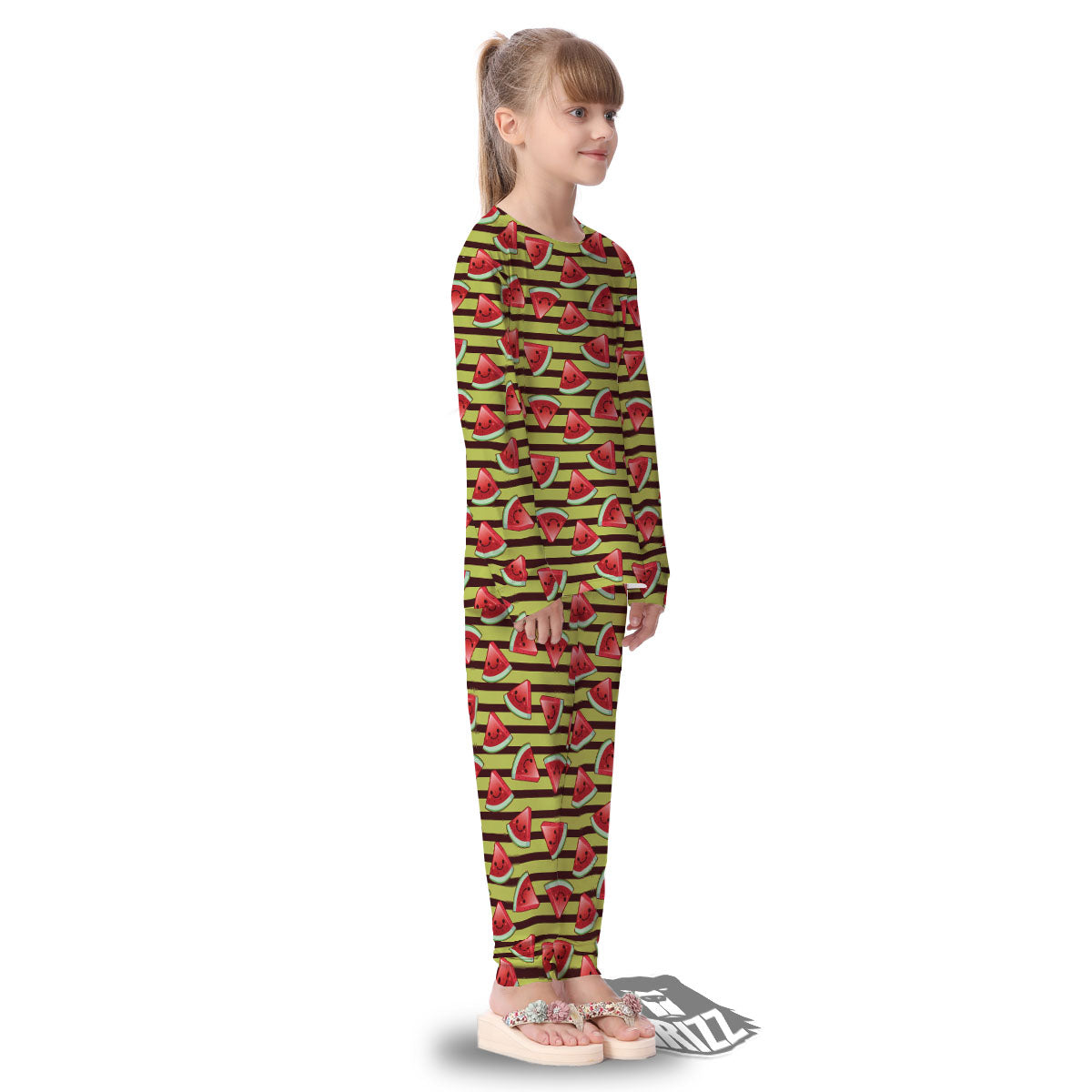 Watermelon Striped Green Print Pattern Kid's Pajamas-grizzshop