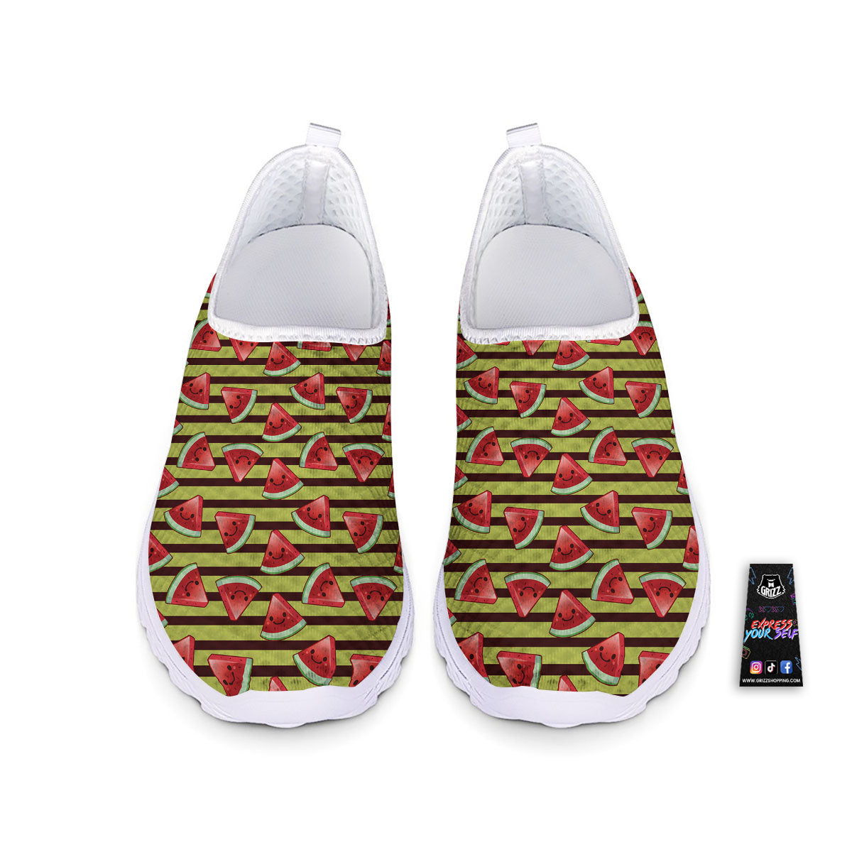 Watermelon Striped Green Print Pattern Nurse Shoes-grizzshop