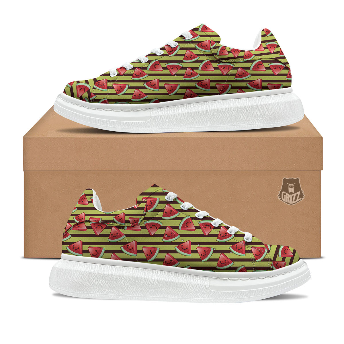 Watermelon Striped Green Print Pattern Platform Shoes-grizzshop
