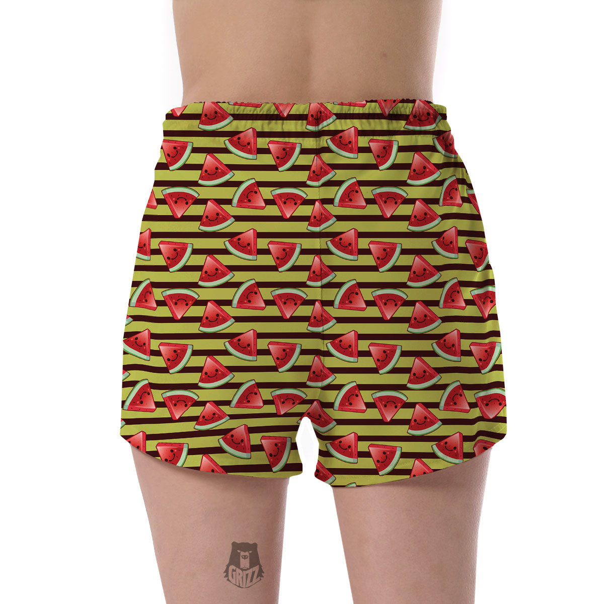 Watermelon Striped Green Print Pattern Women's Shorts-grizzshop