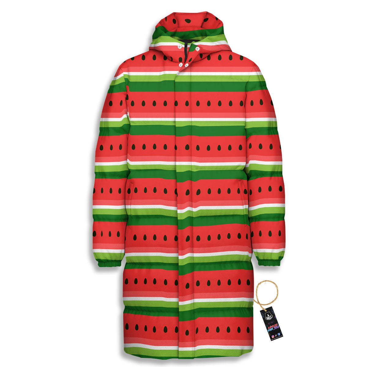 Watermelon Stripes Green Print Pattern Long Down Jacket-grizzshop