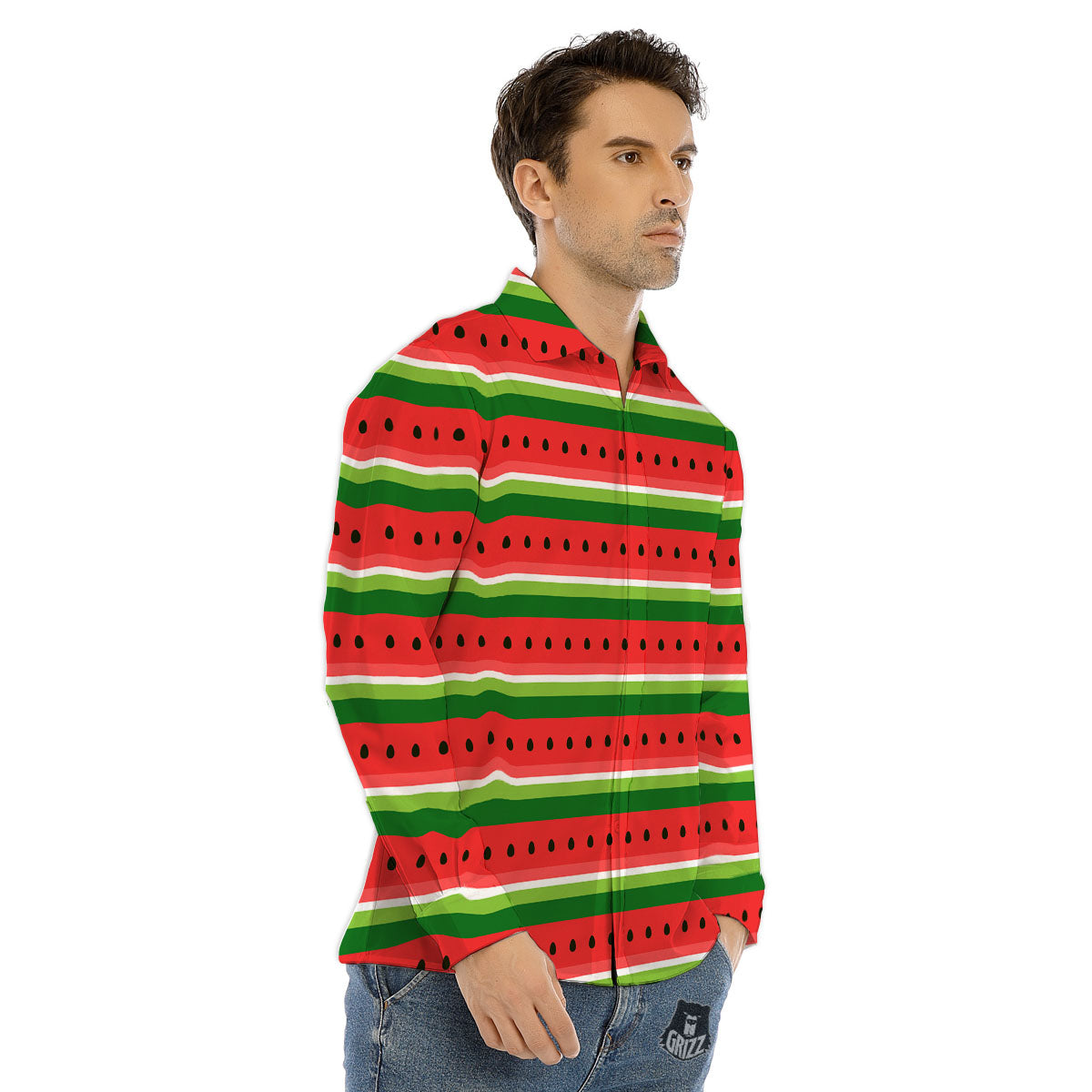 Watermelon Stripes Green Print Pattern Men's Dress Shirts-grizzshop