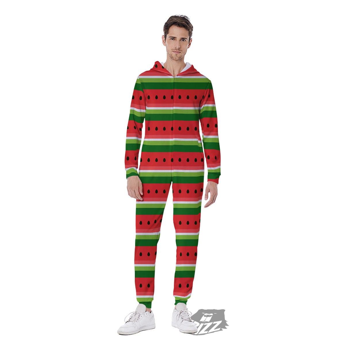 Watermelon Stripes Green Print Pattern Men's Jumpsuit-grizzshop