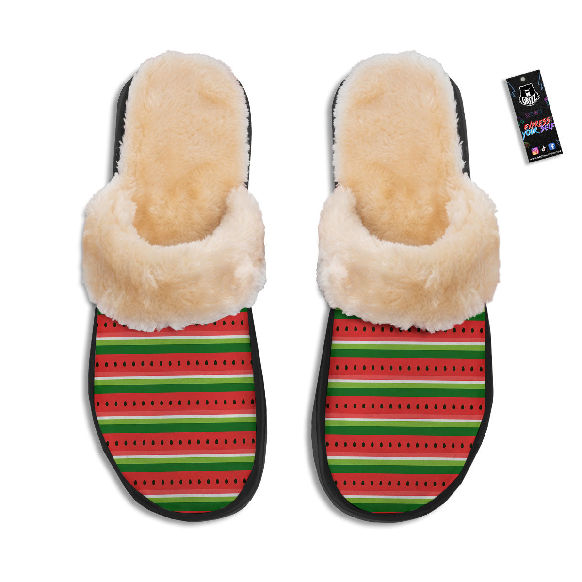 Watermelon Stripes Green Print Pattern Slippers-grizzshop